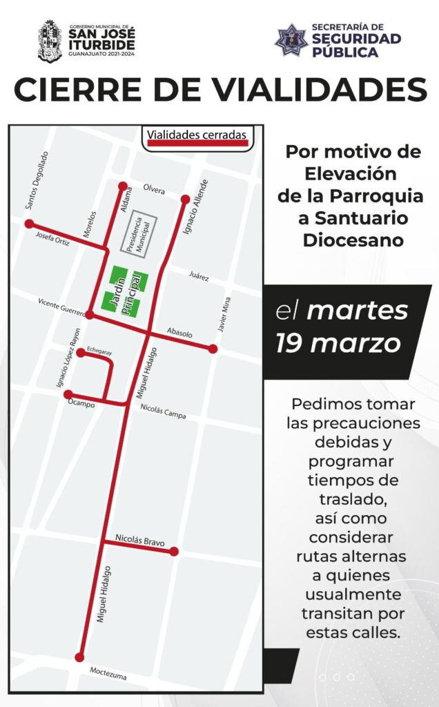 cie1 1 636x1024 - GOBIERNO MUNICIPAL INFORMA SOBRE CIERRE DE CALLES Y RECOMENDACIONES POR LA CELEBRACIÓN RELIGIOSA DEL 19 DE MARZO